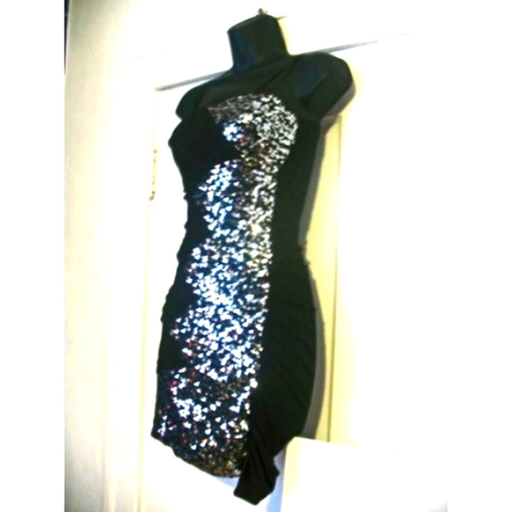 Little Black Dress Sequins by Deb Women's BodyCon Sheath Sexy Party Clubbing -S